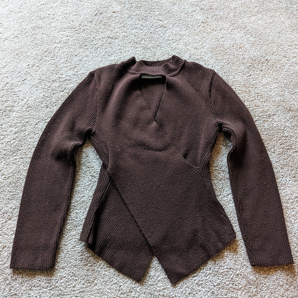Brown Ribbed Long Sleeve Top